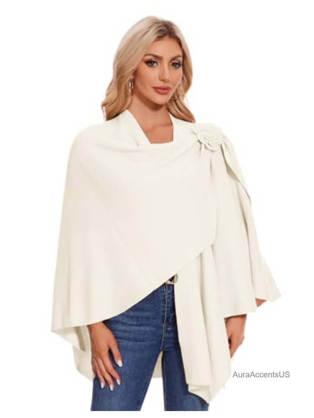 Elegant Cross Front Floral Shawl Wrap Poncho Fall Winter One Size